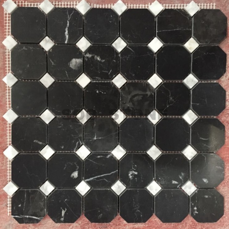 Black Marquina Octagon Mosaic Tiles