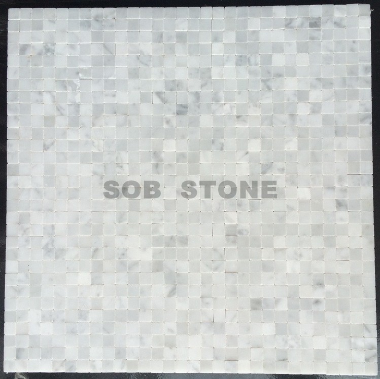 Carrara White Square Mosaic Tiles Tumbled 1x1cm