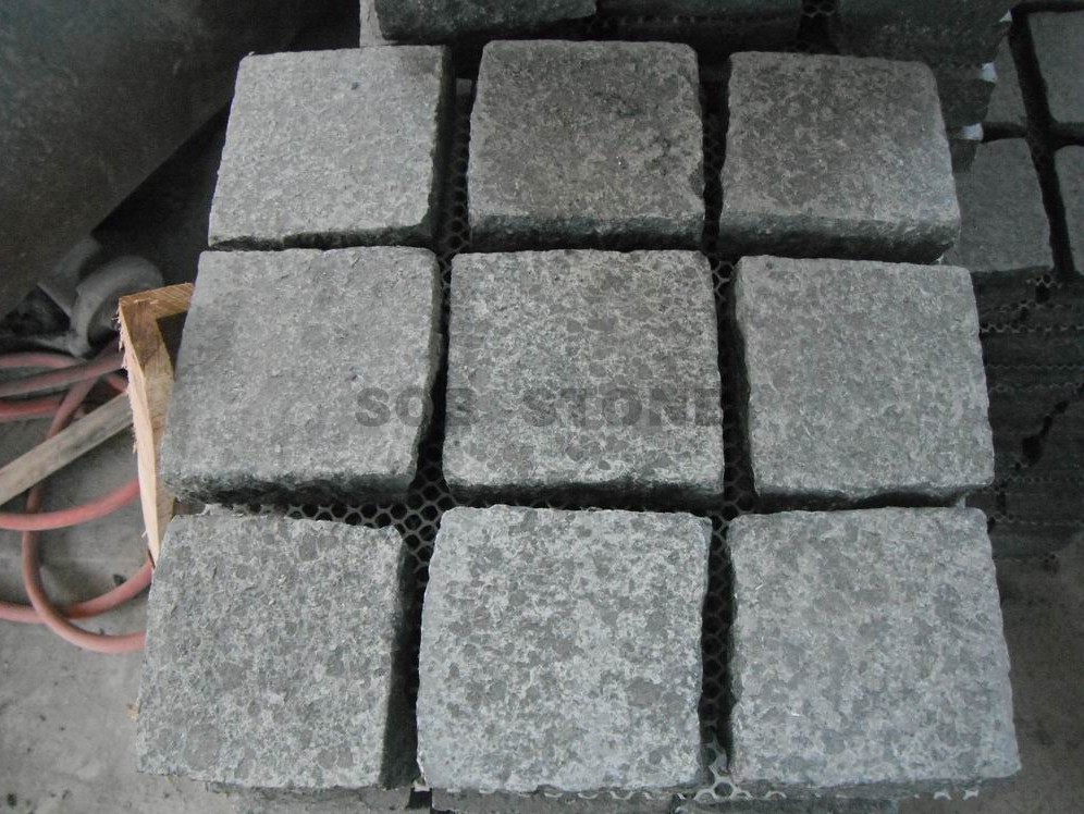 G684 Black Basalt Cobble On Sheet Paving Stones