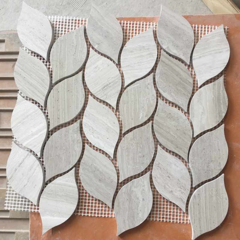 White Wooden Marble Leaves Mosaic Tiles