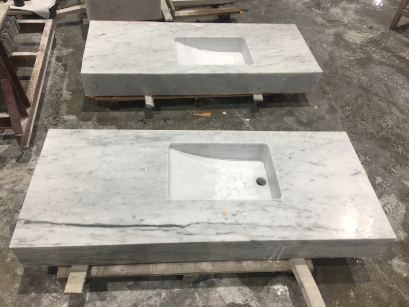 Carrara White Washbasin with Integrated Countertop