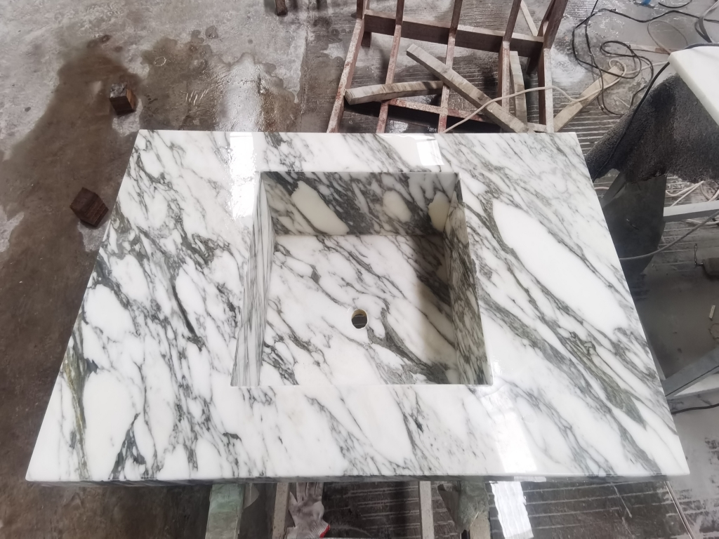 Arabescato White Marble Vanity Top with Integral Sink