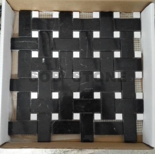 Black Marquina Basketweave Mosaic Tiles