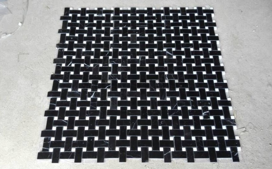 Black Marquina Basketweave Mosaic Tiles