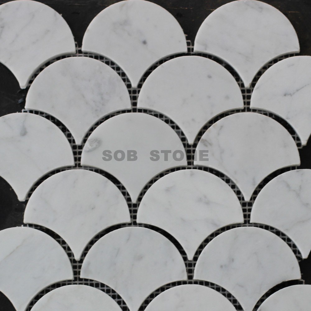Carrara White Marble Fan Mosaic Tiles 1'' 