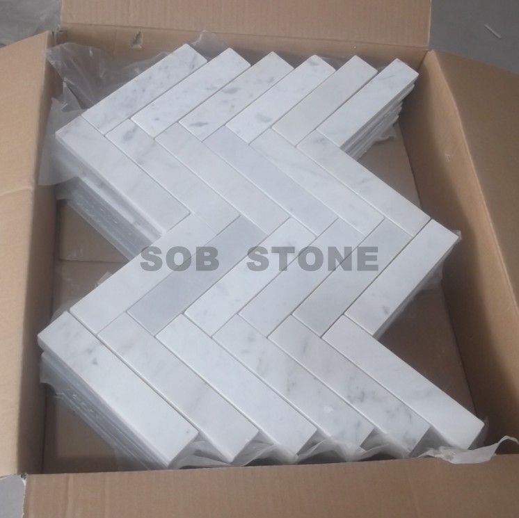 Carrara White Marble Mosaic Ttiles Herringbone 1.5x6 inch