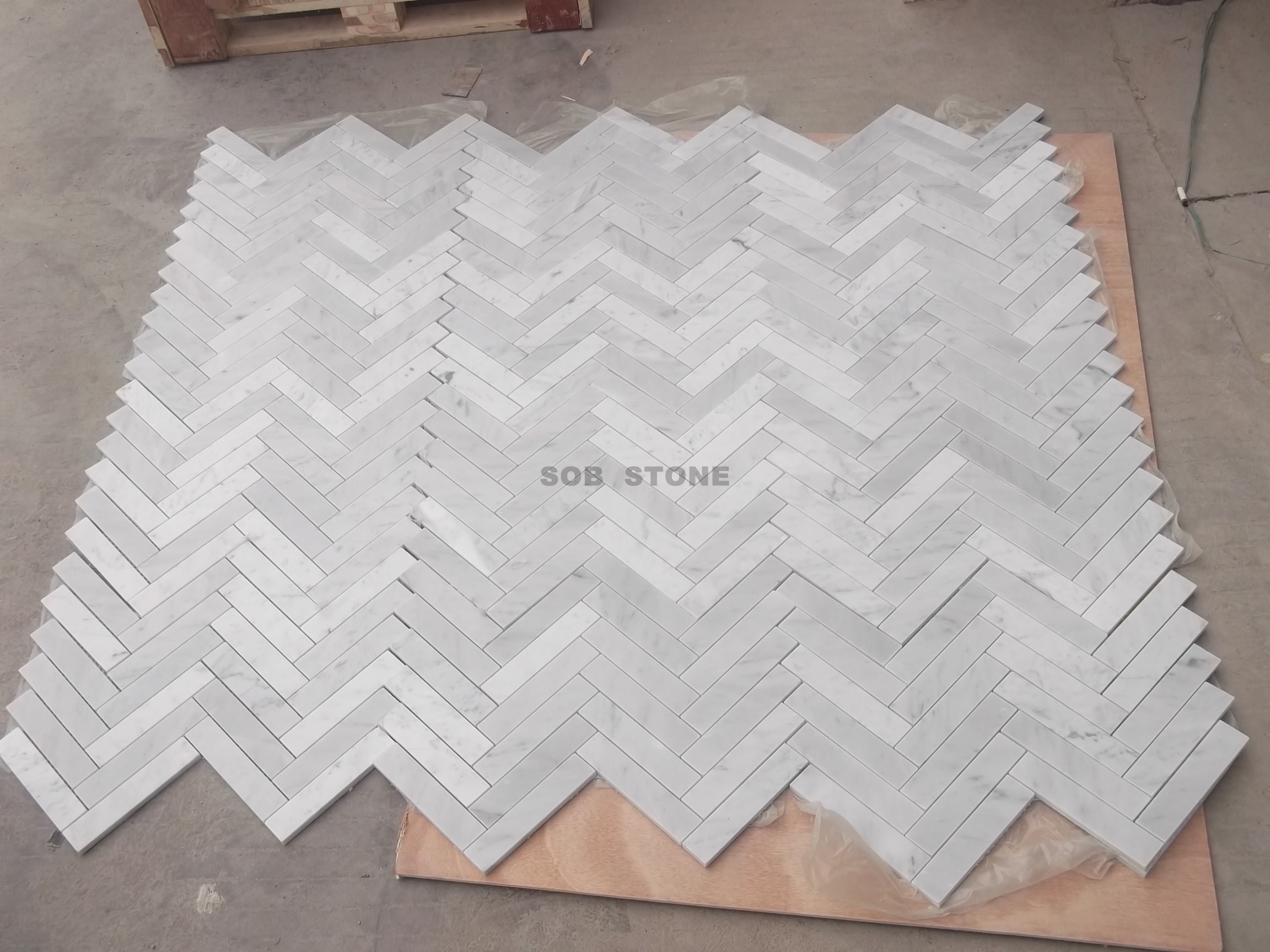 Carrara White Marble Mosaic Ttiles Herringbone 1.5x6 inch