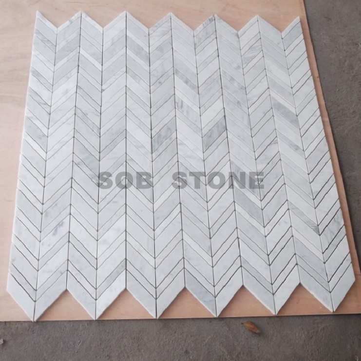 Carrara White Marble Mosaic Tiles Herringbone