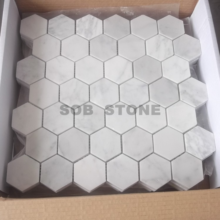 Carrara White Marble Mosaic Tiles Hexagon 2''