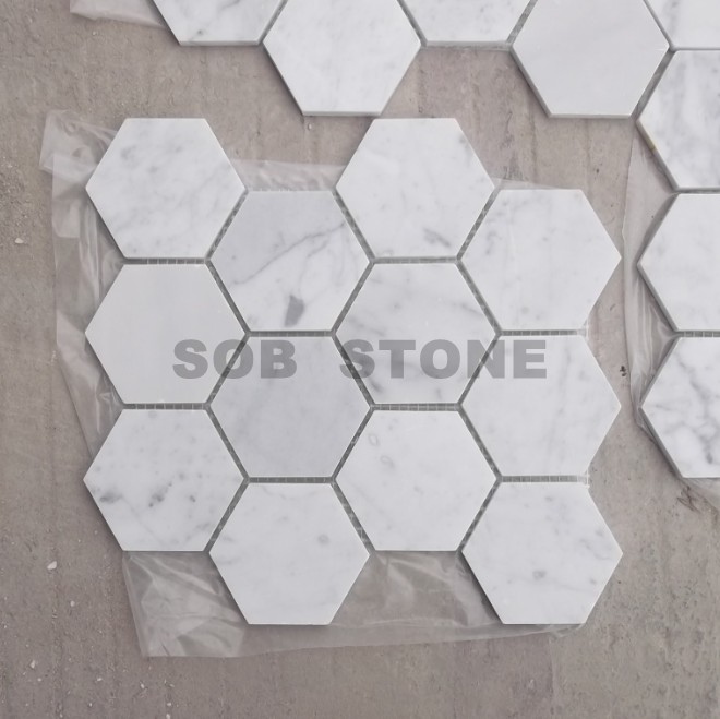 Carrara White Marble Hexagon Mosaic Tiles 3''