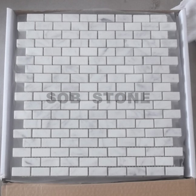 Carrara White Marble Mosaic Tiles Mini Brick 15x30mm