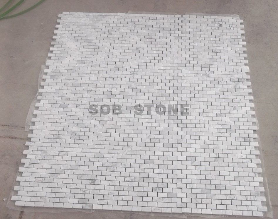 Carrara White Marble Mosaic Tiles Mini Brick 15x30mm