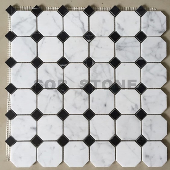 Carrara White Marble Cctagon Mosaic Tiles