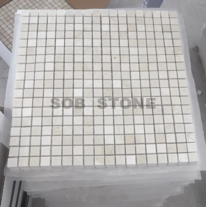 Cream Marfil Marble Mini Brick Mosaic Tiles 