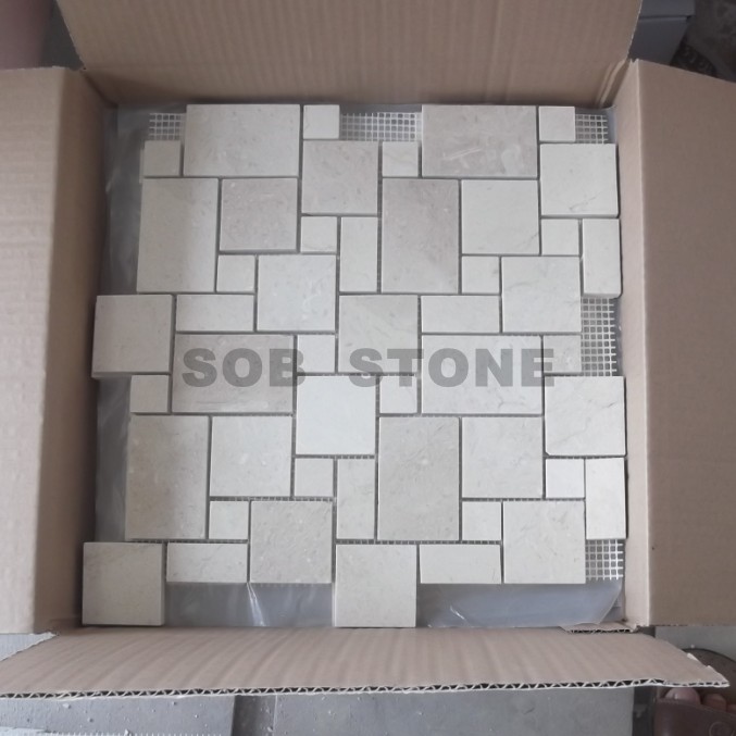 Cream Marfil Geometry Beige Marble Mosaic Tiles