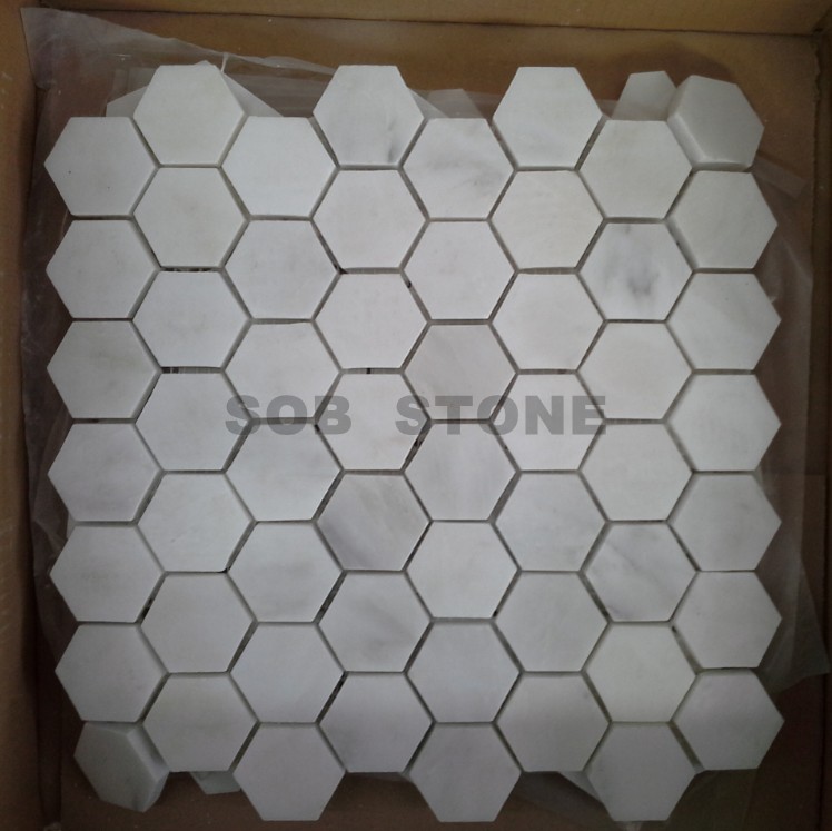 Oriental White Marble Hexagon Mosaic Tiles 2''