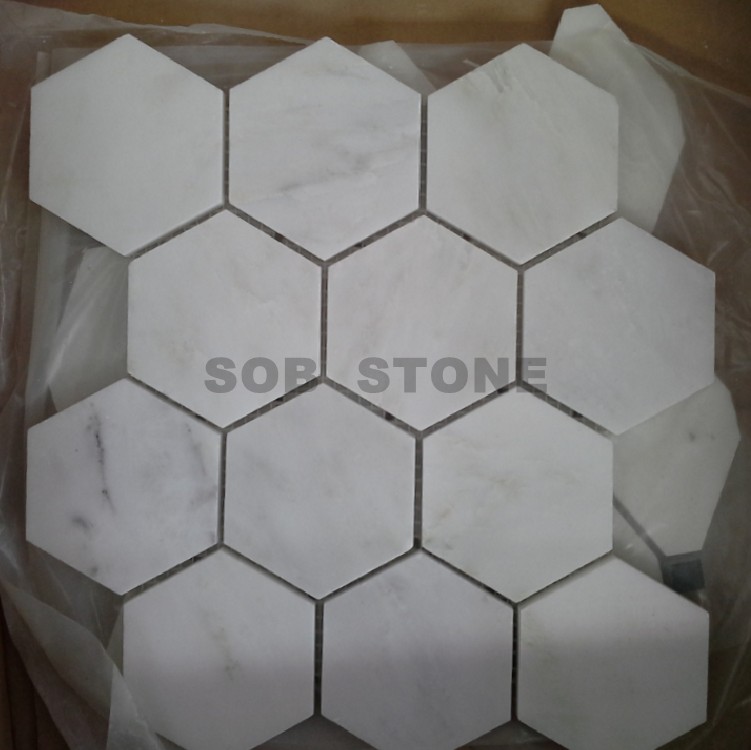 Oriental White Marble Hexagon Mosaic Tiles 3''