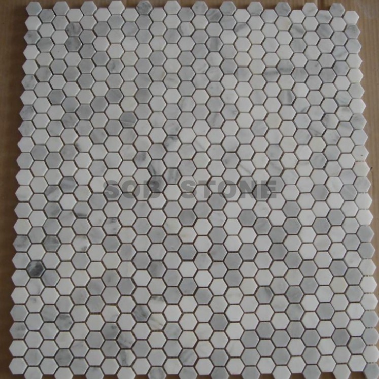 Oriental White Marble Hexagon Mosaic Tiles 1''