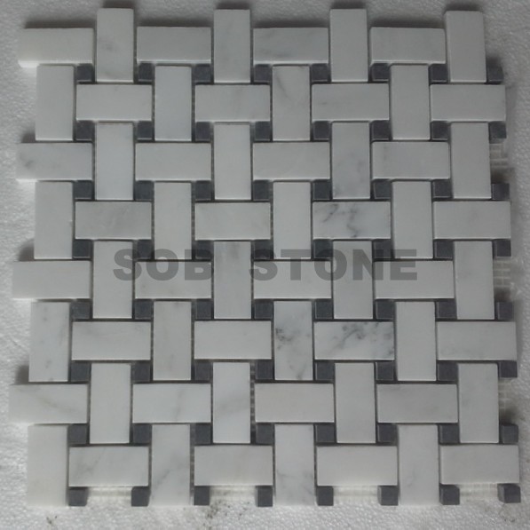 Chinese Statuary White Marble Mosaic Tiles Basketweave