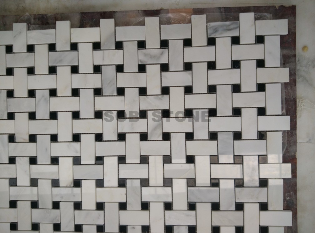 Chinese Statuary White Marble Mosaic Tiles Basketweave
