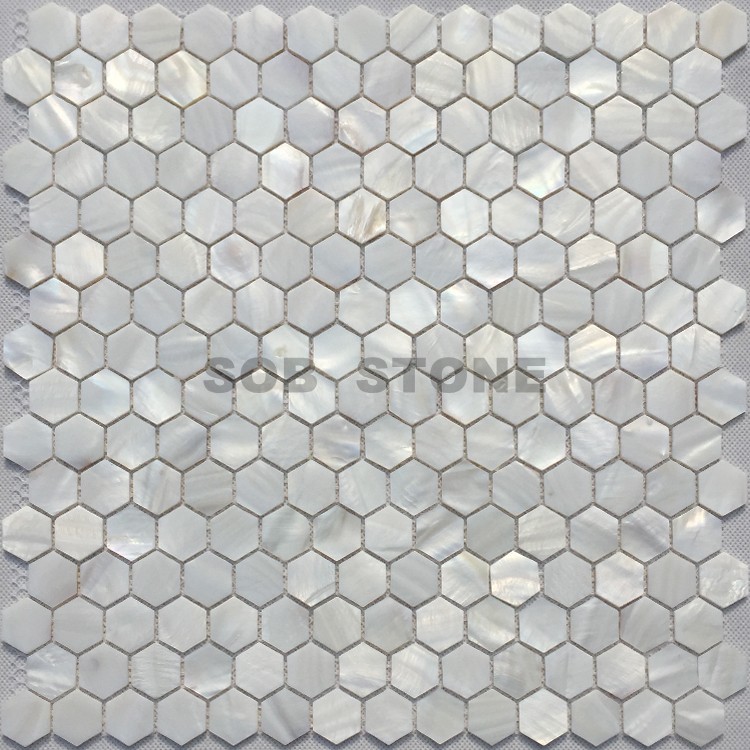 White Mother of Pearl Mosaic Tiles Hexagon