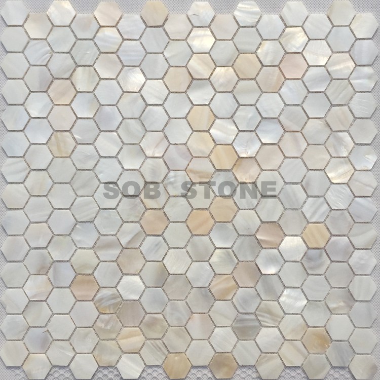 Beige Mother of Pearl Seashell Mosaic Tiles Hexagon