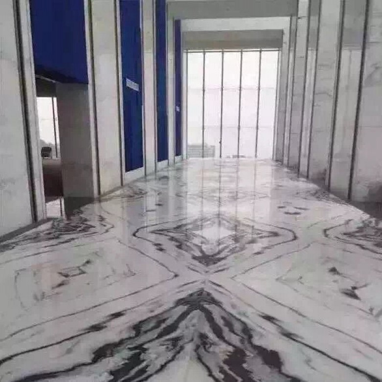 Panda White Marble Flooring Bookmatched