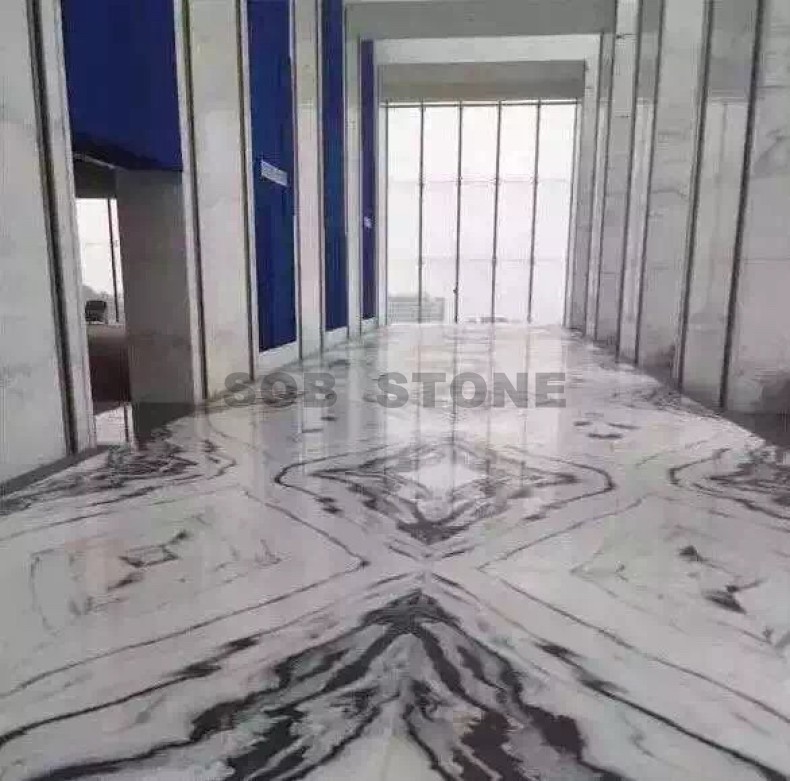Panda White Marble Flooring Bookmatched