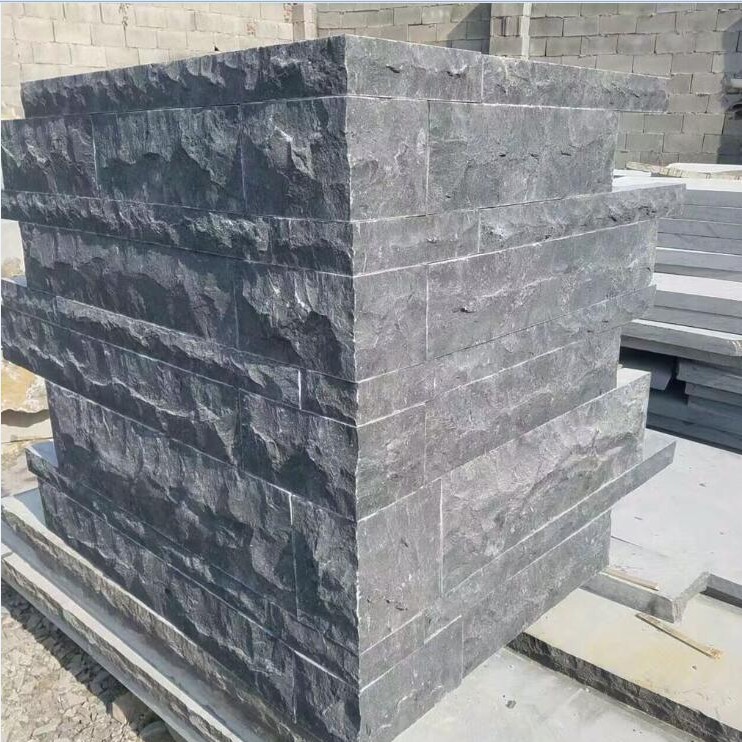 ZP Black Basalt Natural Split Corner Wall Stone 