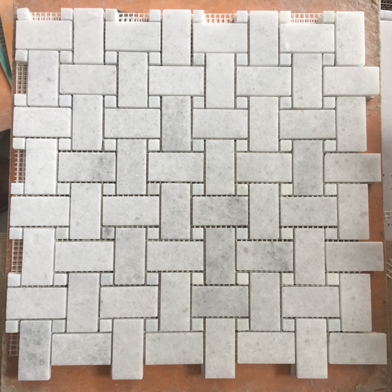 Thassos White Basketweave Marble Mosaic Tiles