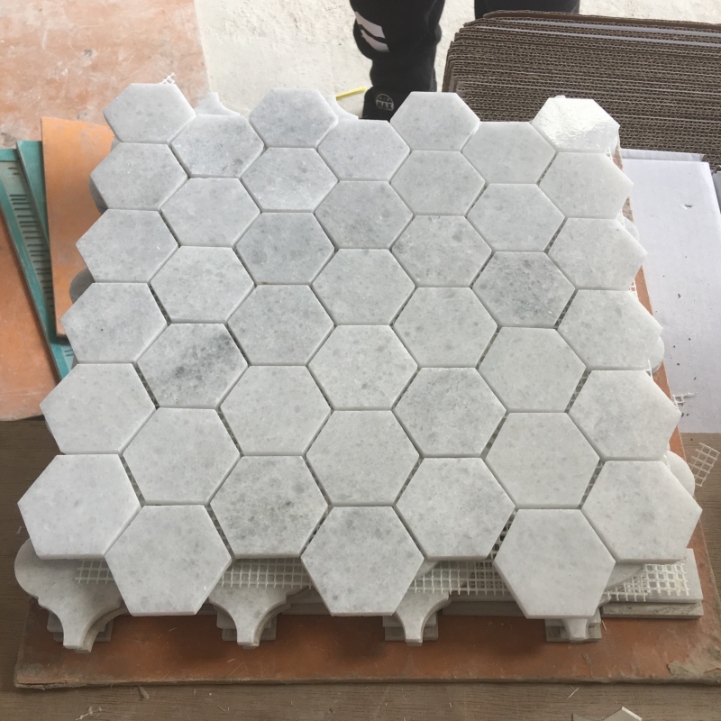 Thassos White Marble Mosaic Hexagon Tiles