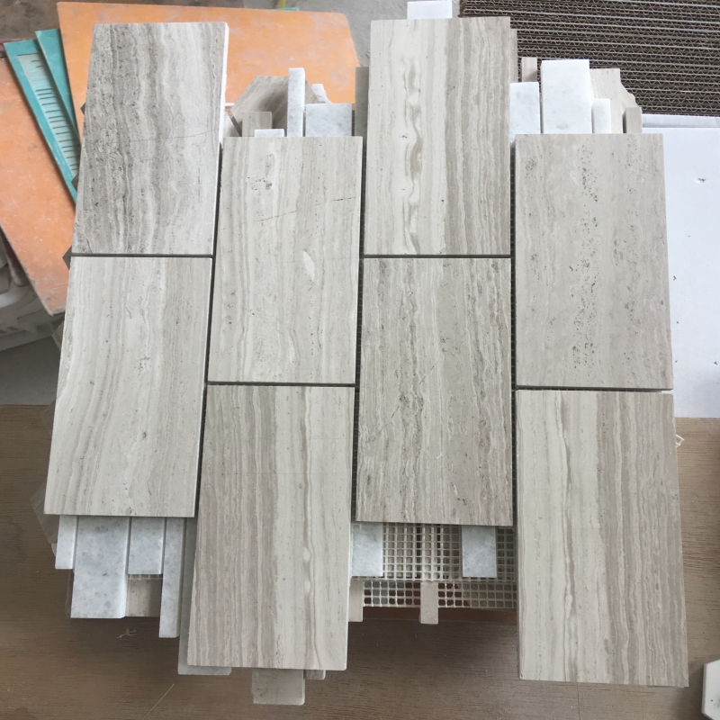 White Wooden Marble Subway Mosaic Tiles