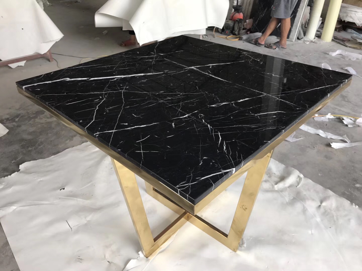 Black Marquina Square Marble Side Table