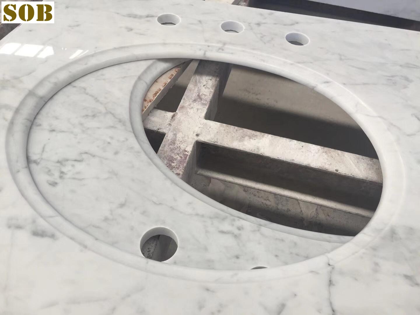 Carrara White Marble Vanity Tops with Undermounted Sink Hole