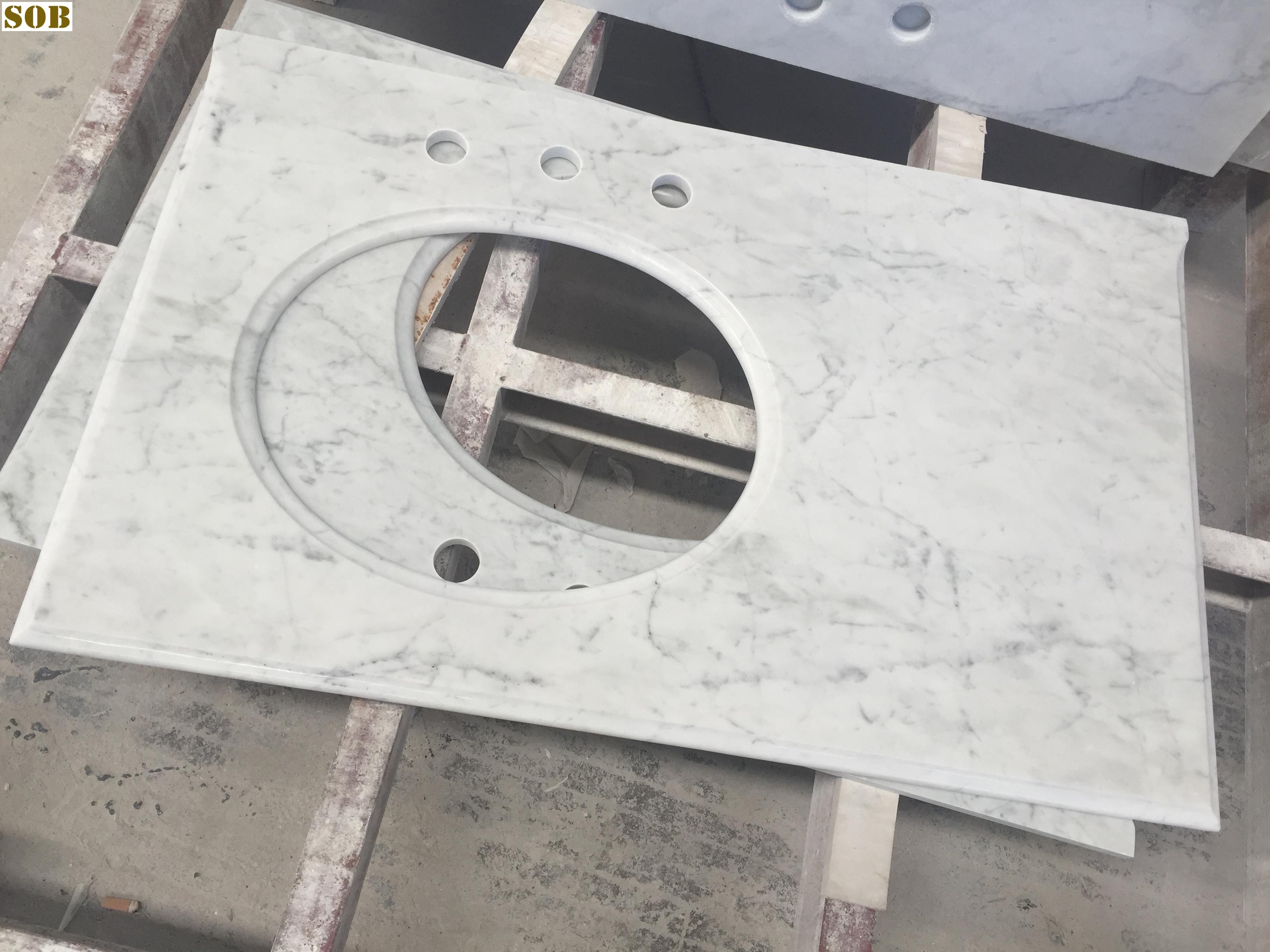 Carrara White Marble Vanity Tops with Undermounted Sink Hole