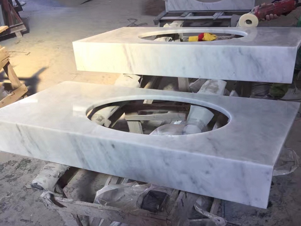 Carrara White Marble Vanity Top with Seamless Mitered Edge