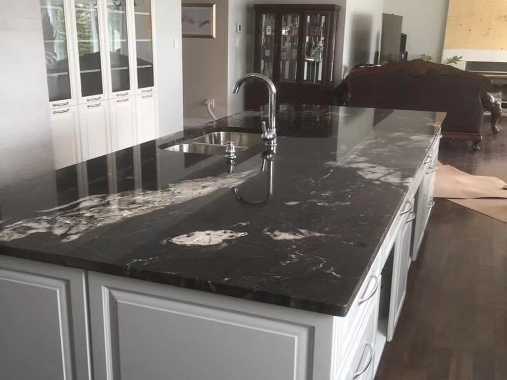 Custom Nero Fantasy Black Granite Kitchen Island Tops