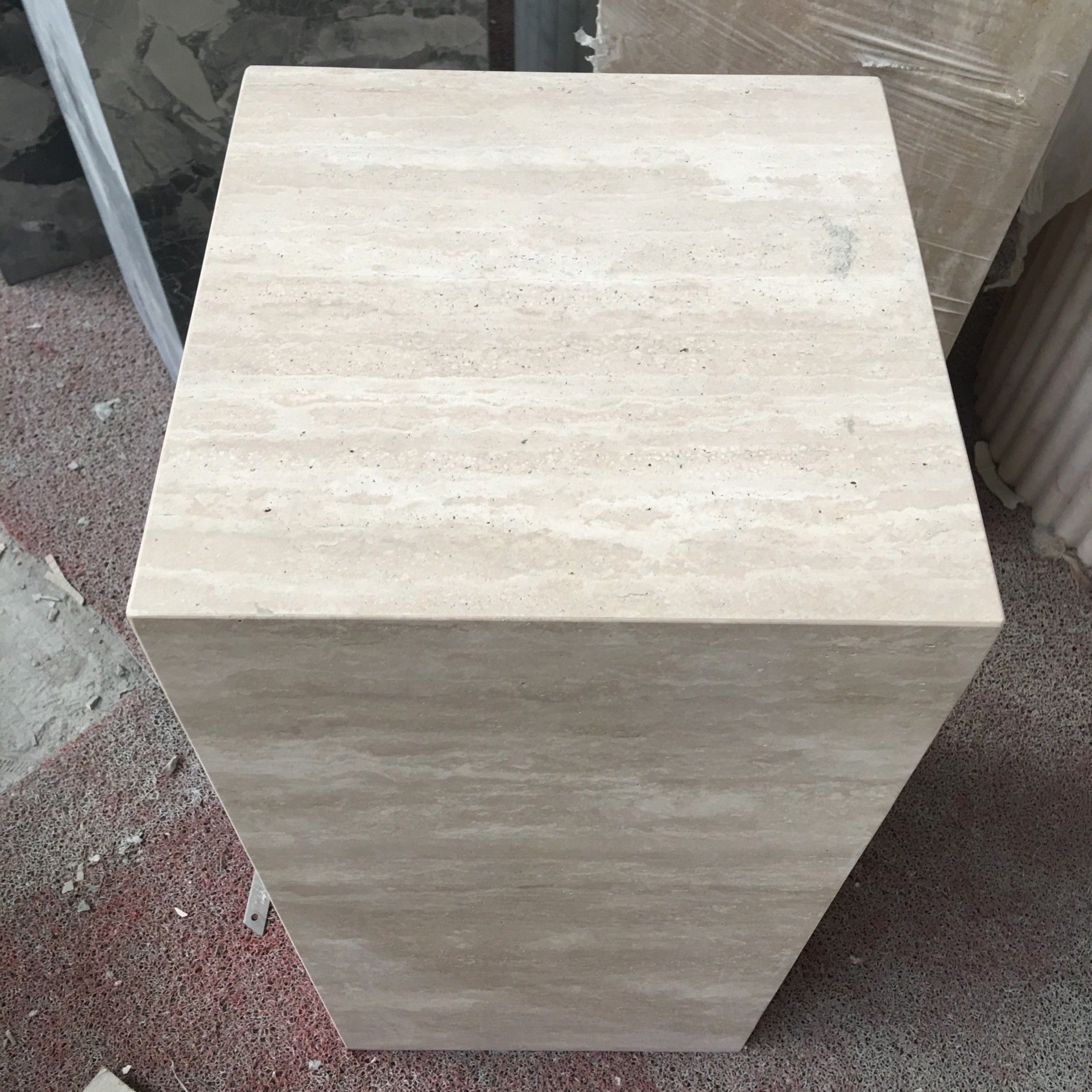 Beige Travertine Cube Side Table