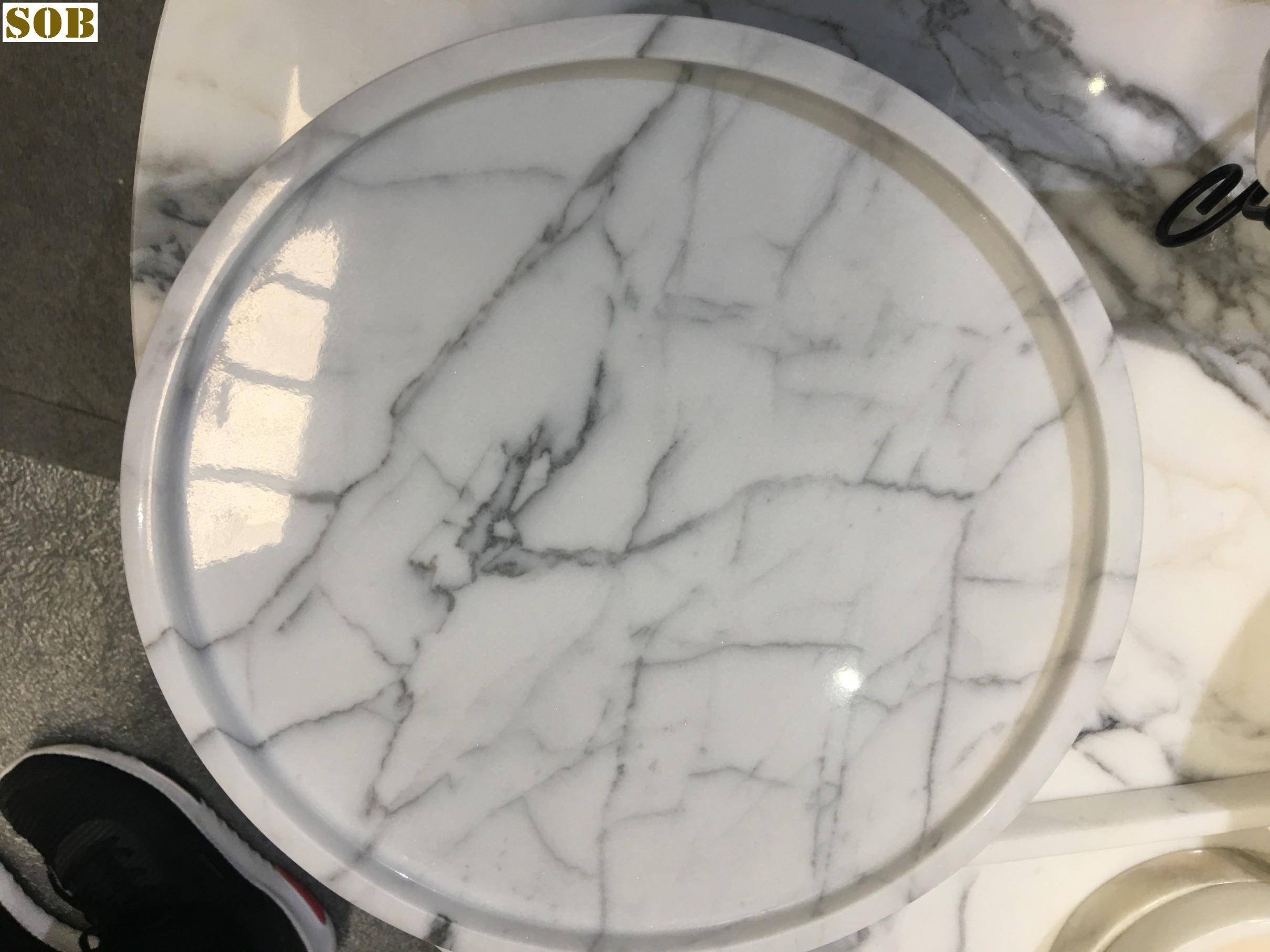 Round White Marble Tray