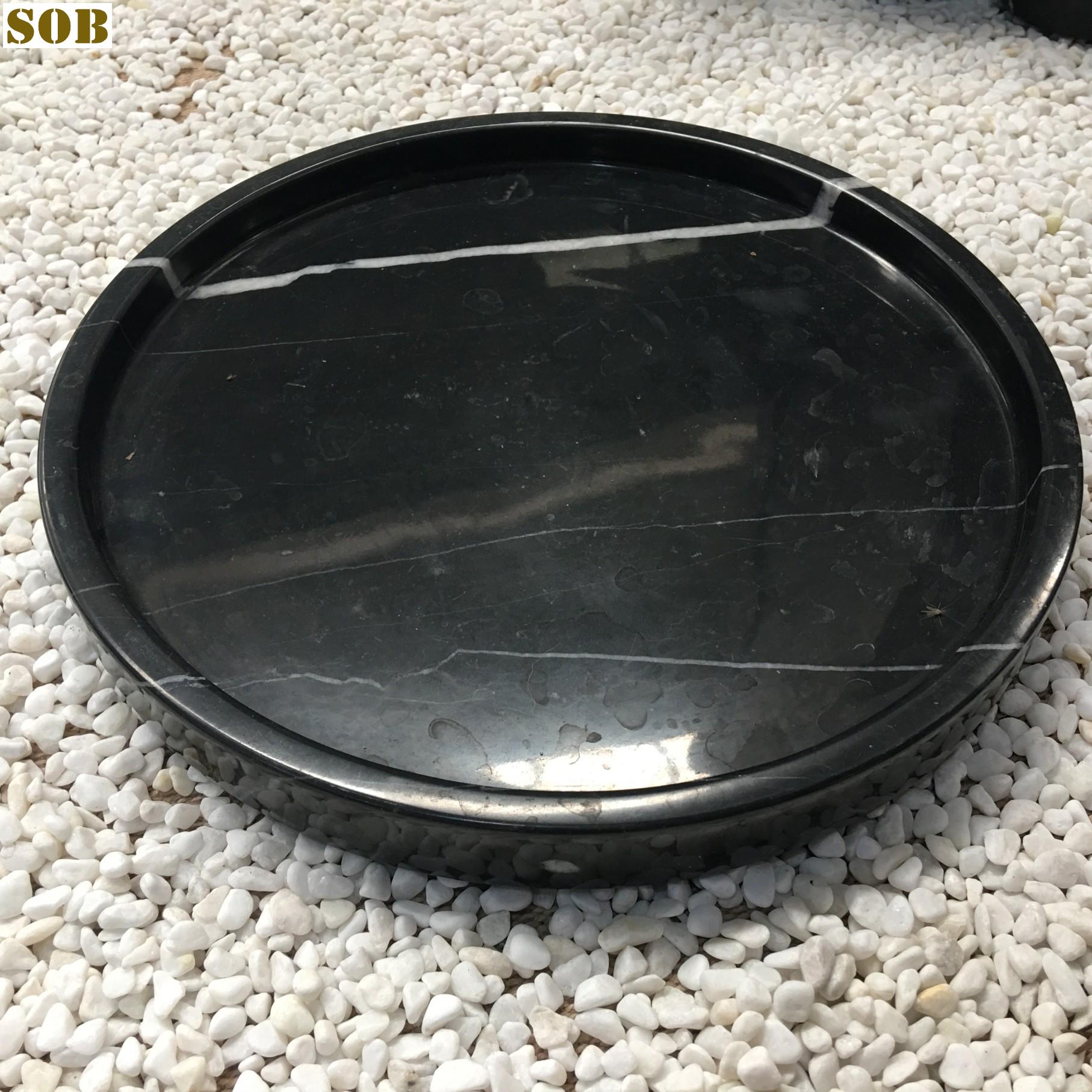 Custom Black Marquina Round Marble Tray