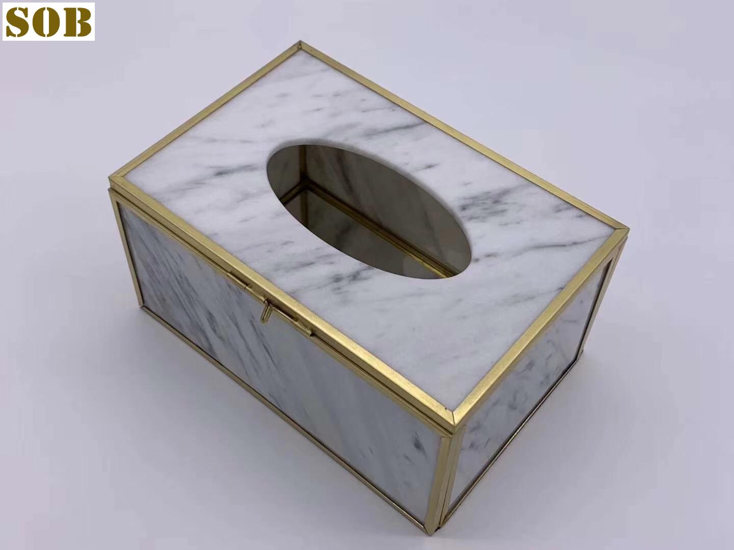 Custom Natural Stone White Marble Tissue Box