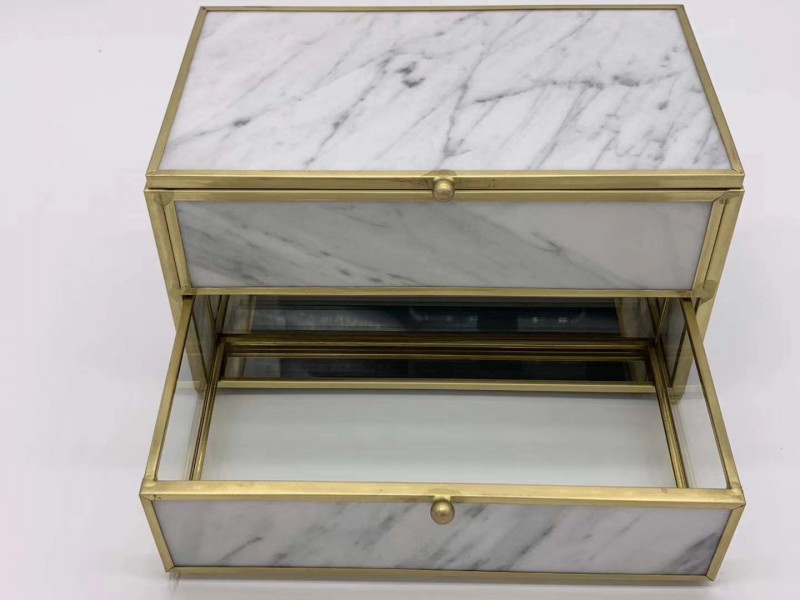 Custom Natural Stone White Marble Jewelry Box