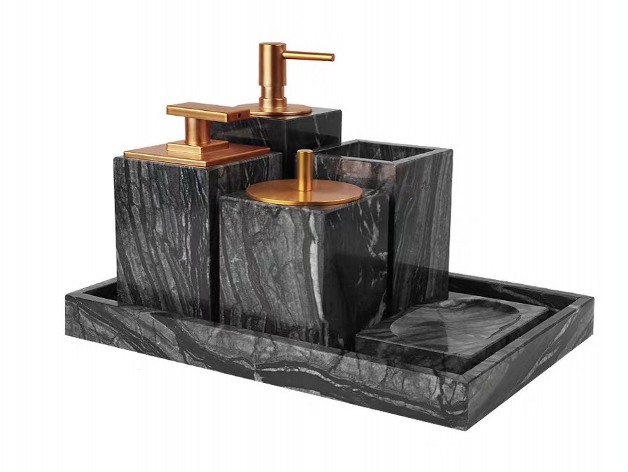 Custom Black Wooden Marble Bathroom Accessories