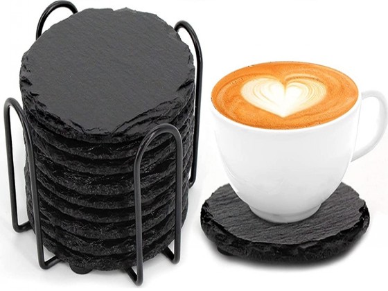 Round Black Slate Coasters Cup Mat