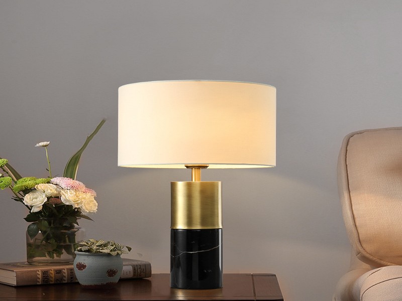 Table Lamp Black Marble Natural Stone Base