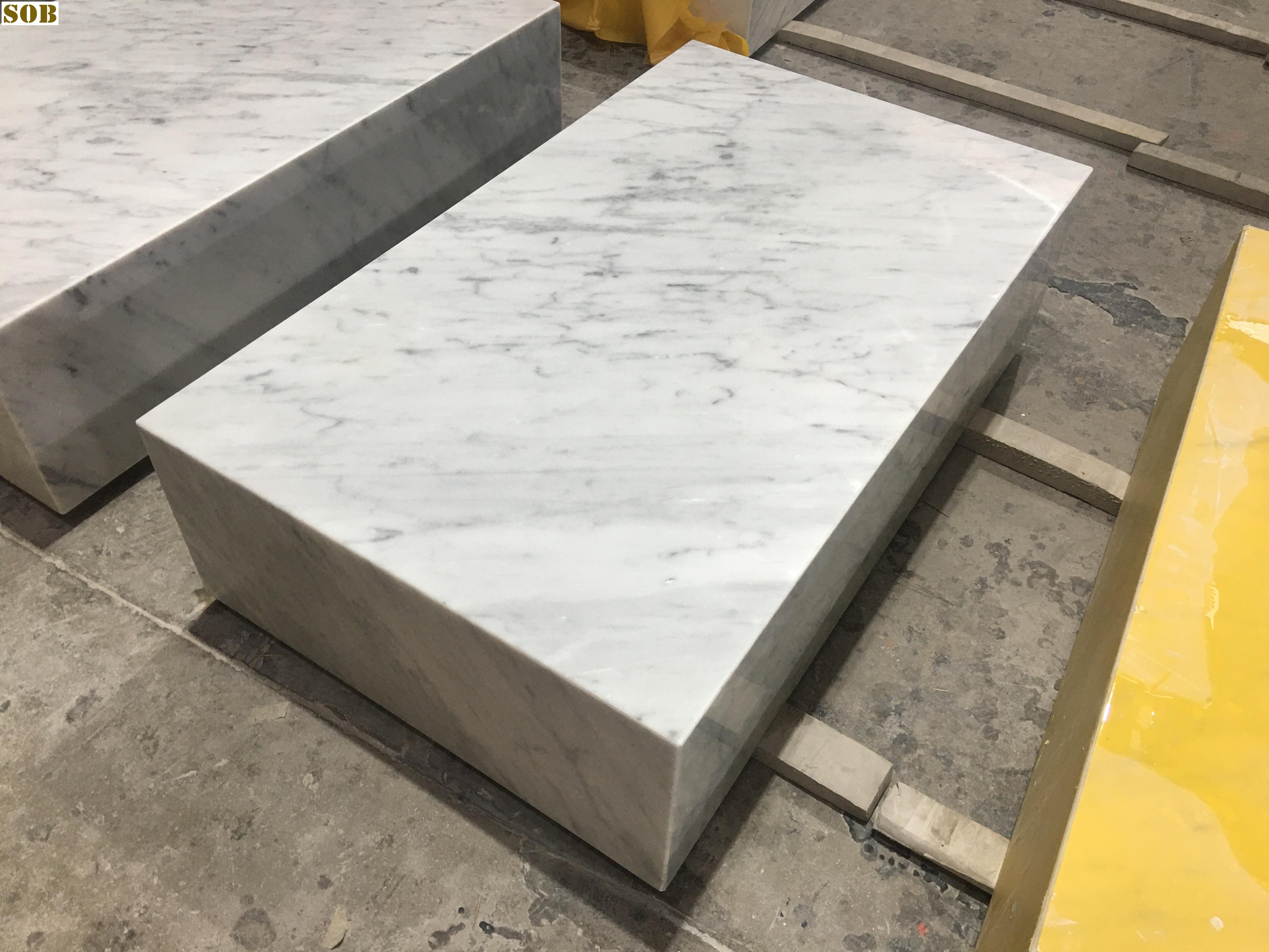 Carrara White Marble Cube Coffee Table for Living Room
