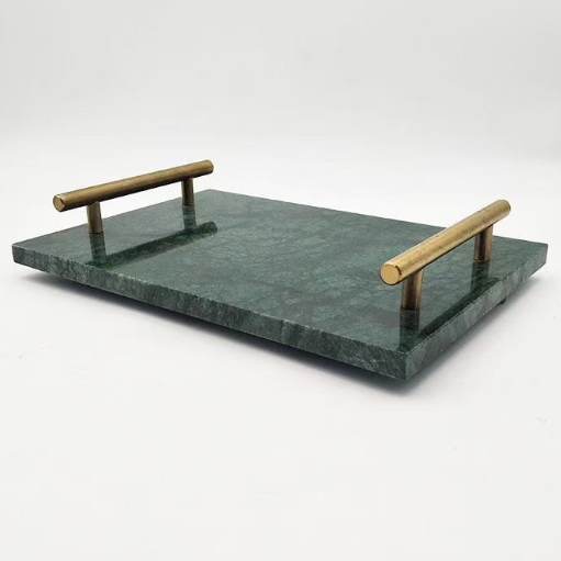 Green Marble Tray with Handles