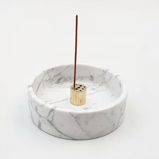 Round Carrara White Marble Tray