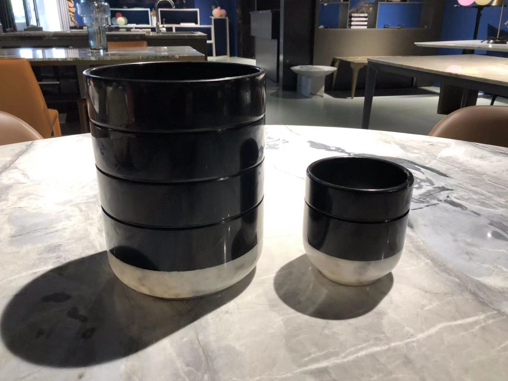 Custom Black And White Marble Candle Holders