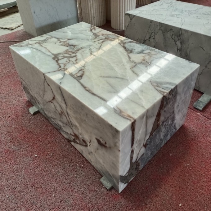 Custom Calacatta Blue Marble Cube Coffee Table